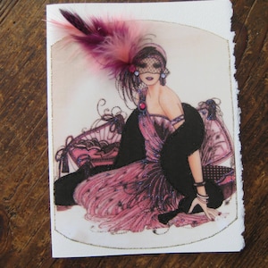 Art Deco &quot;pink lady on pillows&quot; card
