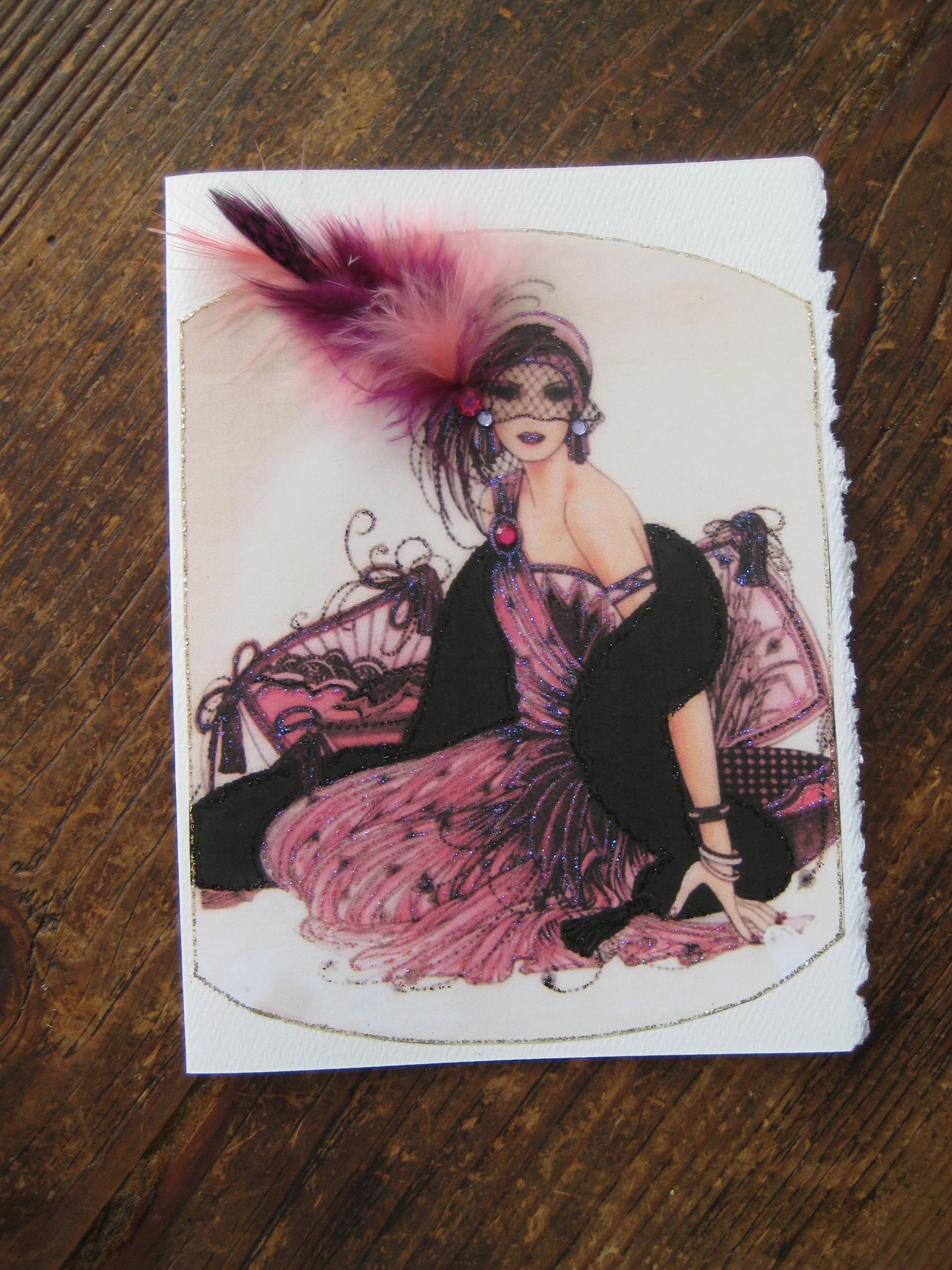 Art Deco pink Lady on Pillows Card Etsy