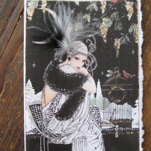 Carte Art Déco Dame en noir et blanc