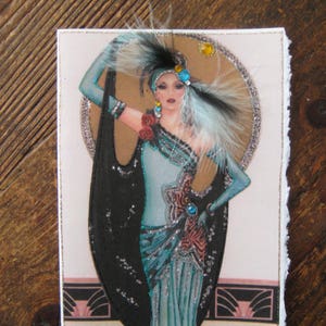 Art Deco lady in Peacock blue dress card
