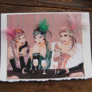 Cartão de aniversário Art Déco para meninas