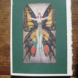 Tarjeta de amor y romance, Art Déco, Art Nouveau, tarjeta con la diosa mariposa "¿No es grandioso el amor?"