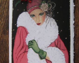 Art Deco lady "Seeing Green" note card