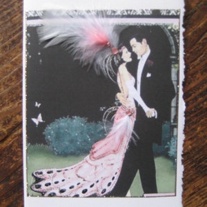 Tarjeta Art Decó "Love Birds" de 5 x 7 pulgadas