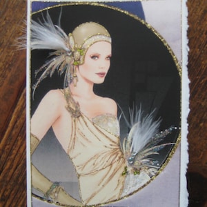 Art Deco Illustration &quot;Golden Girl&quot; 5x7 note card