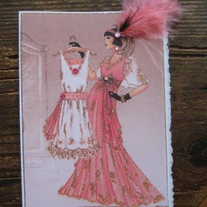 Art Deco kaart "Pink Fashion Lady"