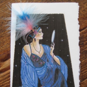 Tarjeta de notas de 5 x 7 con la imagen de una dama Art Decó "Mirror Mirror"