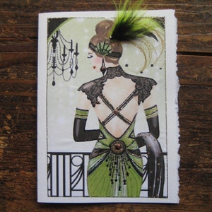 Art Deco &quot;Femme Fatale in green&quot; 5x7 note card