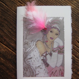 Art Deco Lady, "Pink Fluff"5x7 note card