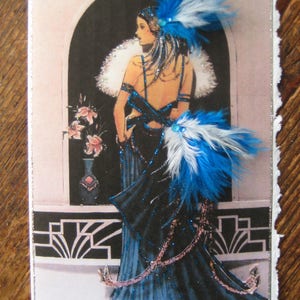Art Deco Fashion Print &quot;Lady in long blue gown&quot; card