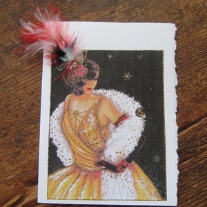 Art Deco fashion card &quot;Golden girl in fur&quot; 5x7 note card