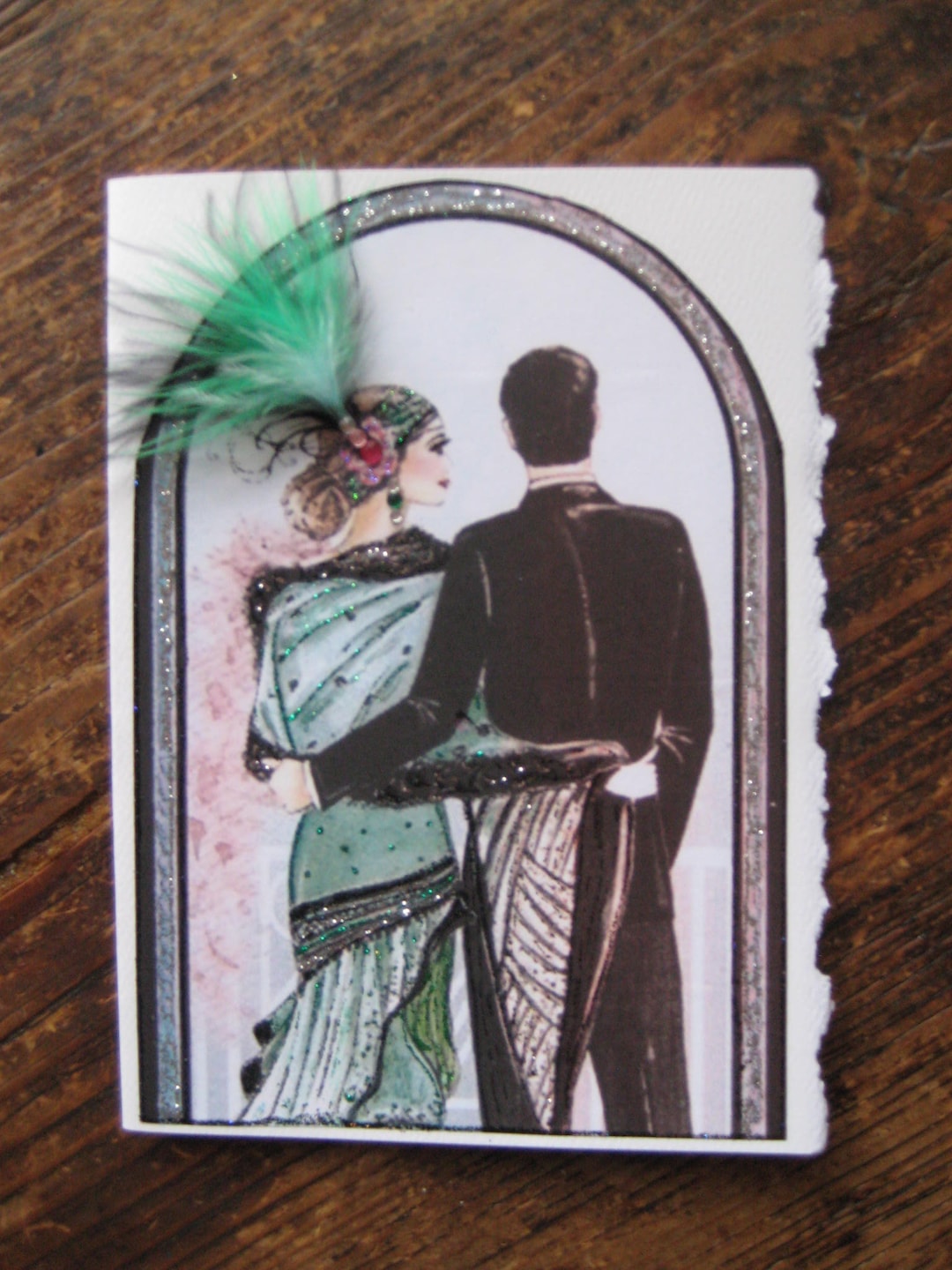 Art Deco Fashion Print, "couple in Green" 5x7 Note Card - Etsy