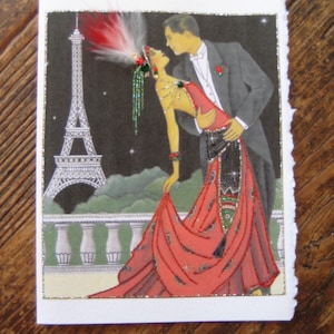 Art Deco Couple "Ah Paris" 5x7 note card