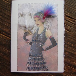 Tarjeta de notas de 5 x 7 con diseño de dama de moda Art Deco "Blue Fancy"