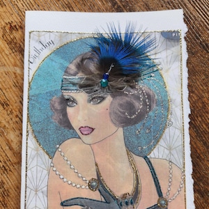 Art Deco "Peacock Flapper" 5x7 note card