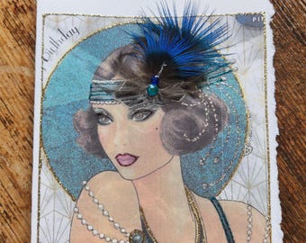 Art Deco "Peacock Flapper" 5x7 note card