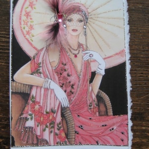 Biglietto Art Déco "Signora in rosa con ombrello"