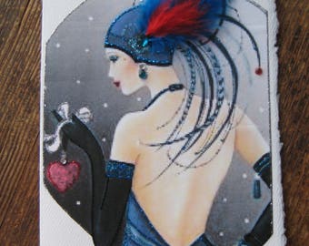 Art Deco "Heart in Hand" 5x7 notecard