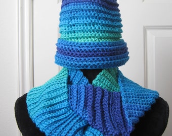 Multi colored blue/green scarf and Hat