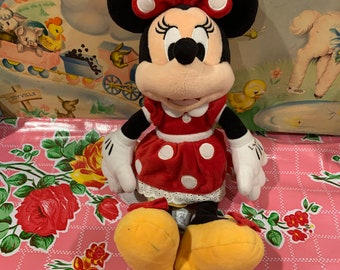 14" Minnie Mouse Plush: Classic Red Polka Dot Dress