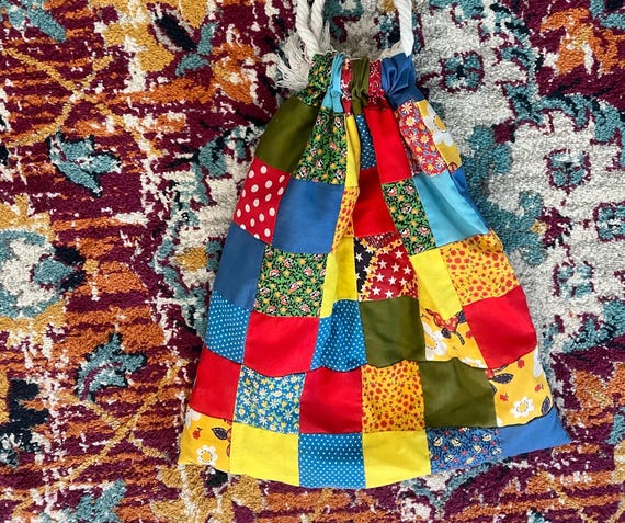 Handmade Patchwork Cinch Bag: Colorful Book or Pu… - image 1