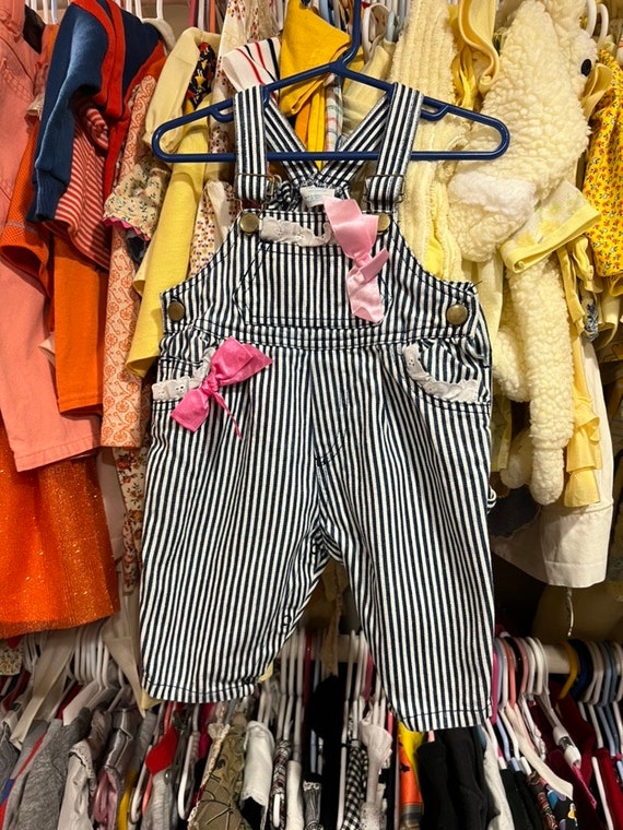 3-6 Months Striped Overalls with Pink Bows