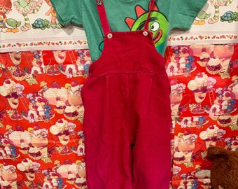 3/4T Red Corduroy 50s Overalls and Y2K Brobee Tee