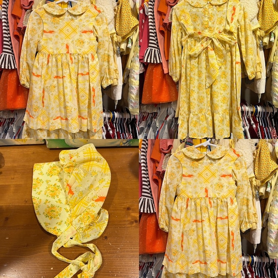 3T Prairie Apron Dress and Bonnet 1970s - image 1