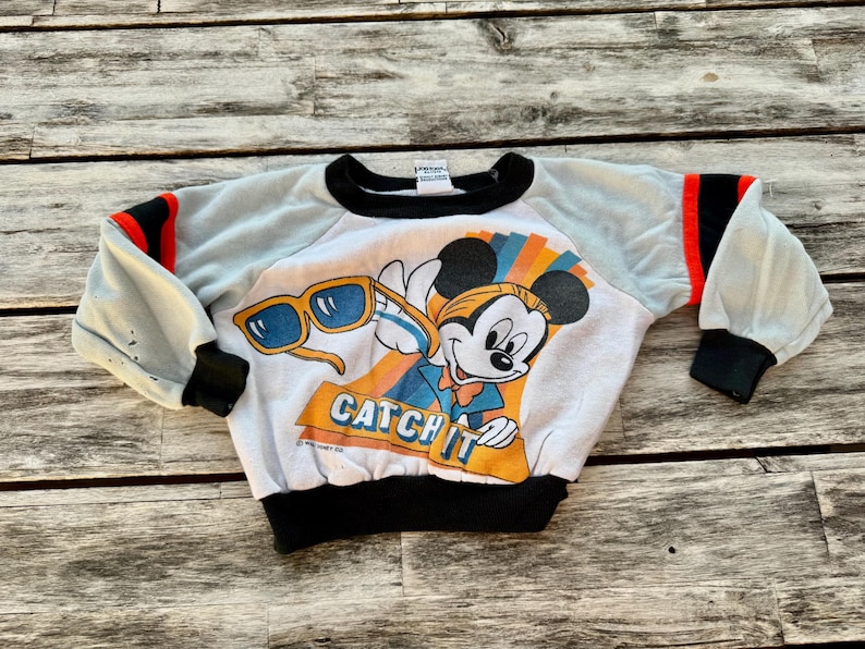 18/24 Months Vintage Disney Mickey Mouse "Catch It" Sweatshirt image 1