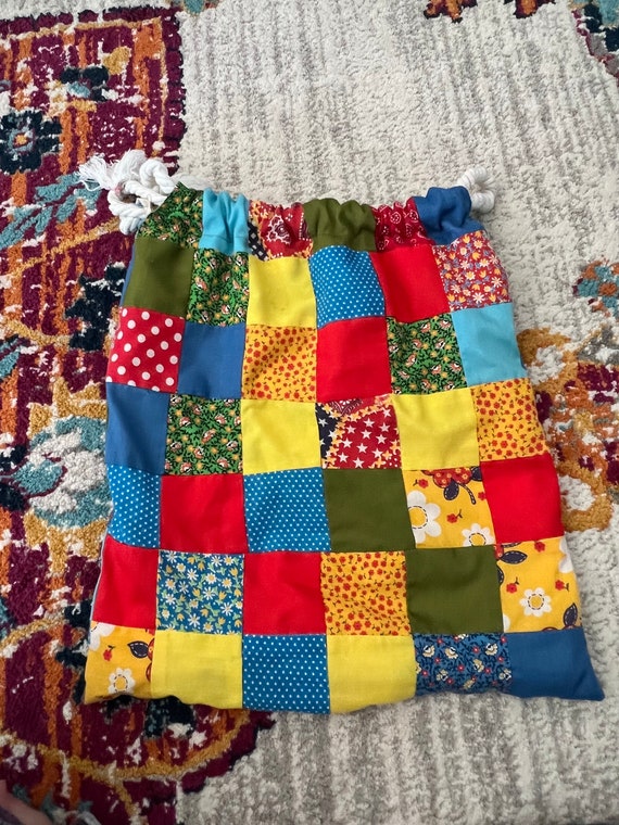 Handmade Patchwork Cinch Bag: Colorful Book or Pu… - image 4