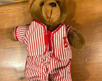 Vintage Baseball Teddy Bear 80s Vintage