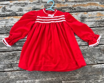 2T Red Velour Dress 1980s Handmade!
