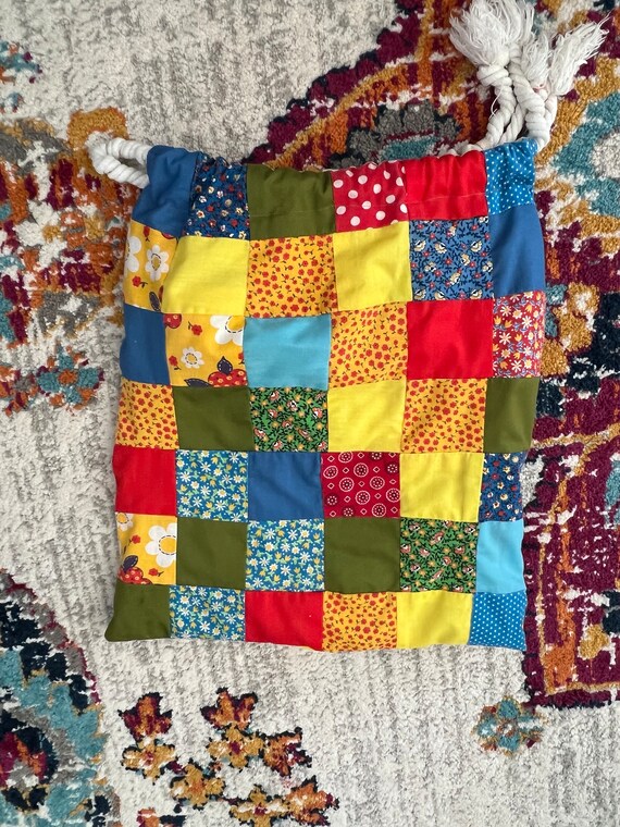 Handmade Patchwork Cinch Bag: Colorful Book or Pu… - image 5
