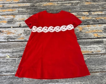 Abito a tubino anni '60 in velluto rosso per bambine di 5/6 anni