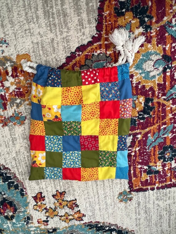 Handmade Patchwork Cinch Bag: Colorful Book or Pu… - image 7