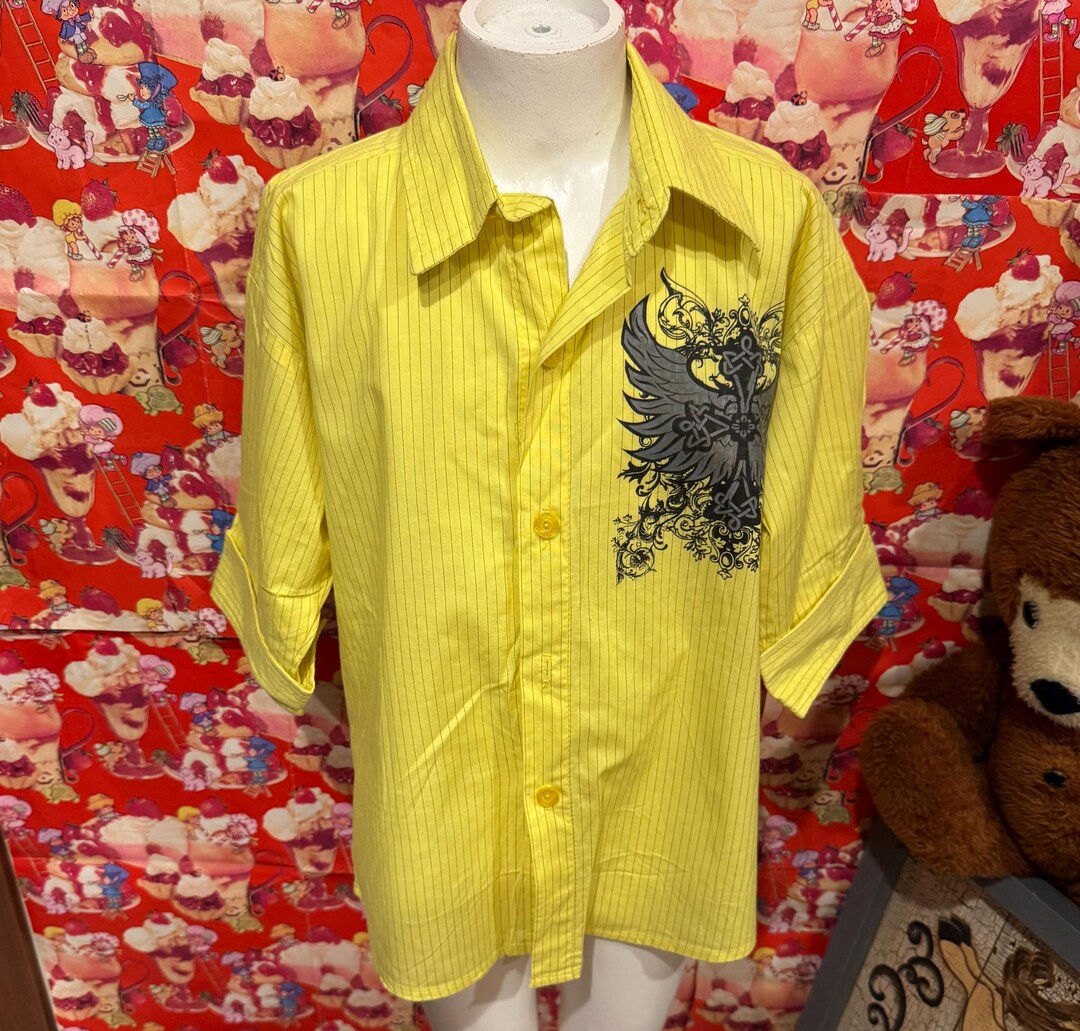10/12 Kids Vintage 2000s Torzelli Yellow Gothic Wing Button Down