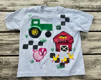 2/3T Vintage Puffy Paint Farm Tee