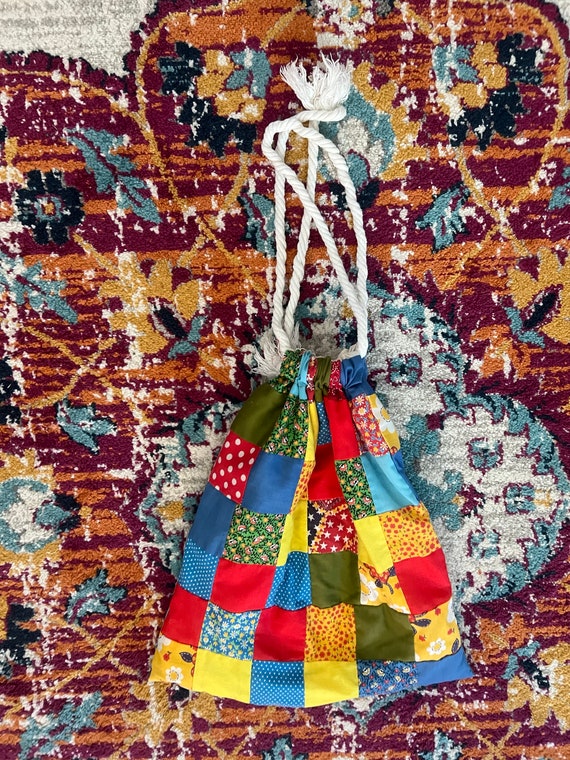 Handmade Patchwork Cinch Bag: Colorful Book or Pu… - image 2