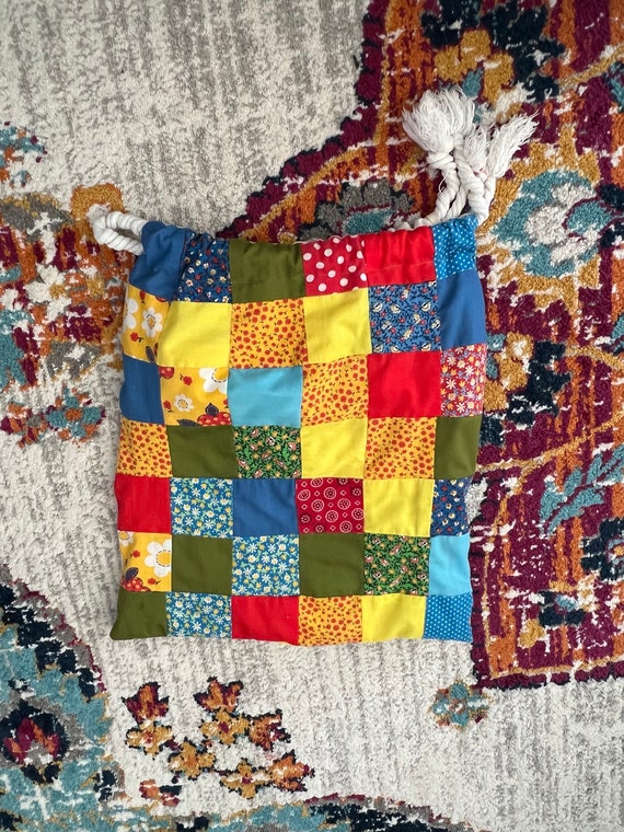 Handmade Patchwork Cinch Bag: Colorful Book or Pu… - image 3