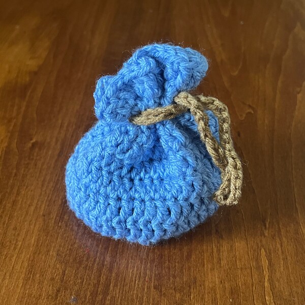 Light Blue Drawstring Dice Bag Pouch Handmade Crochet