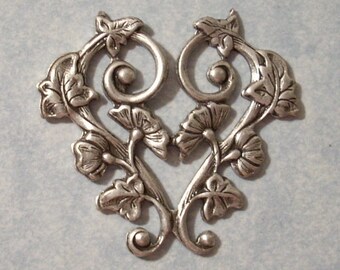 Antique Silver Morning Glory Heart Stamping