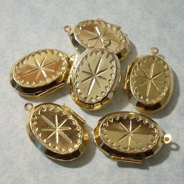 6 Vintage Gold Tone Metal Oval Lockets 22mm