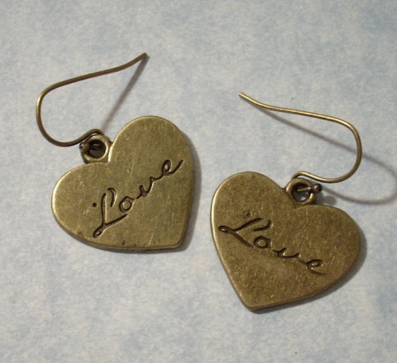 Items similar to Love Heart Earrings Antique Bronze on Etsy