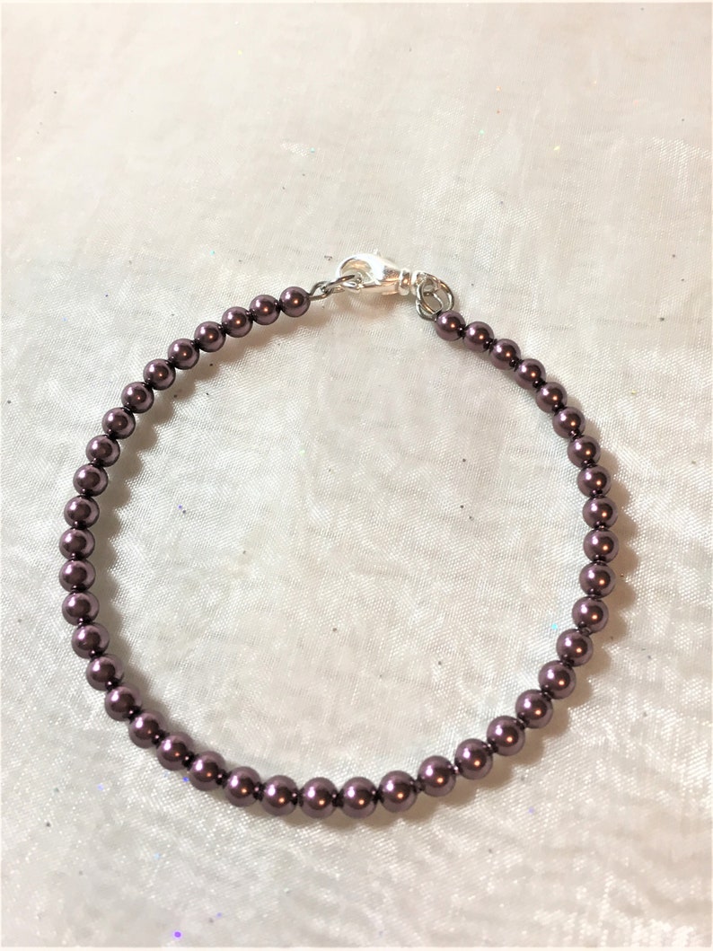Deep Purple Faux Pearl Crystal Memory Wire Bracelet #987