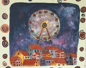 Ferris wheel  Night  scene - 20 x 20 inches Perfect for Childs room!