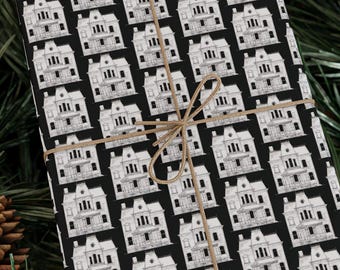 Monochrome Psycho House Wrapping Paper, Architectural Print