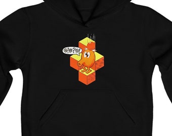 Q*Bert - Klassischer 80er Jahre Videospiel Charakter - Jugend Hoodie, Sweatshirt Geschenk für Gamer, Retro Arcade Fans, Vintage Spiele Liebhaber, Unisex