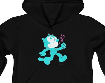 Felix the Cat - Klassischer 50er Jahre Cartoon Charakter - Türkisblau und Pink - Jugend Heavy Blend Kapuzensweatshirt