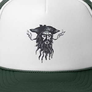 Blackbeard & His Flaming Beard Vintage Trucker Cap - Golden Age of Piracy Hat, Pirate Costume Accessory, Historical Headwear, Retro