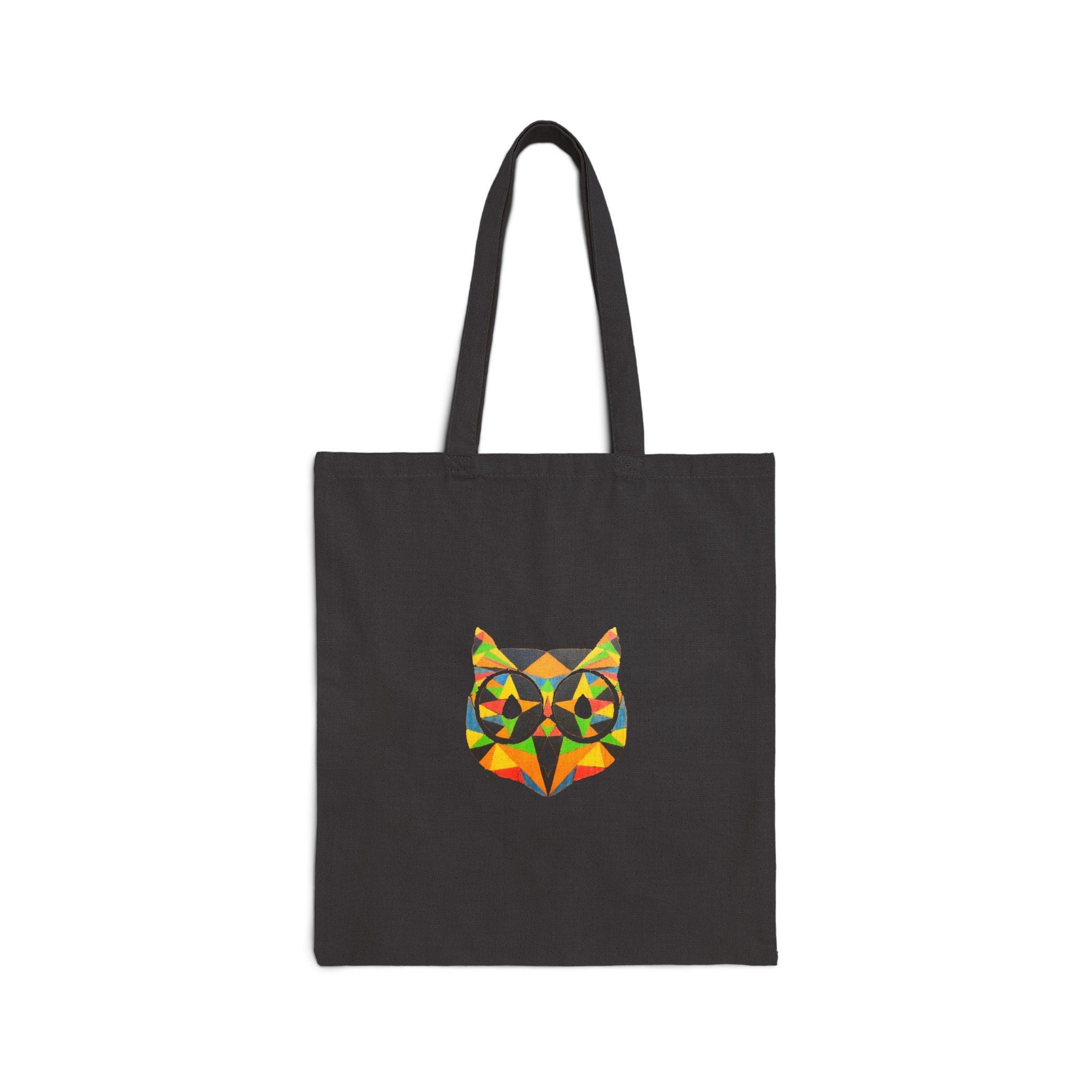 Prismatic Owl Cotton Canvas Tote Bag: Colorful Logo Shopper